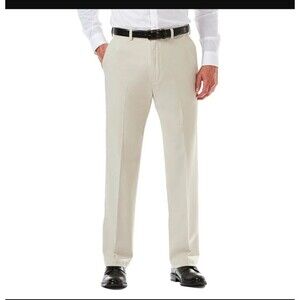 Haggar Mens Sz 38x32 Cool 18 Pro Classic-Fit Expandable Waist Flat Front Pants